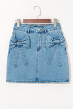 Light Blue Denim Mini Skirt with Bow Detail for Women