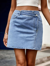 Light Blue Denim Wrap Mini Skirt with Pockets