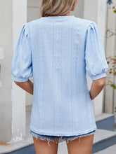 Light Blue Eyelet Lace Puff Sleeve Blouse for Women