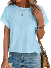 Light Blue Eyelet T-Shirt for Women Woman T Shirts