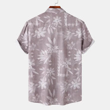 Hellgraues kurzärmeliges Hawaiihemd mit weißem Blumenmuster, maschinenwaschbar bei Kaltwäsche