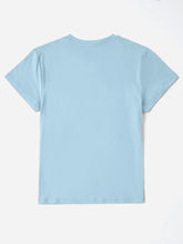 Light Blue Floral Lettering T-Shirt for Women 100 Percent Polyester