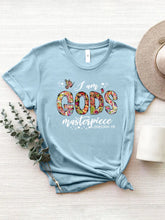 Light Blue Floral Lettering T-Shirt for Women 100 Percent Polyester Light Blue