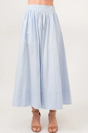 Light Blue Flowing Elastic Back A-Line Midi Skirt BLUE