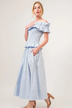 Light Blue Flowing Elastic Back A-Line Midi Skirt