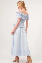 Light Blue Flowing Elastic Back A-Line Midi Skirt Woman Skirts