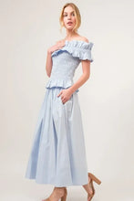 Light Blue Flowing Elastic Back A-Line Midi Skirt Woman Skirts