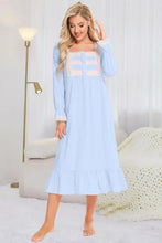 Light Blue Long Sleeve Cotton Nightgown with Lace Detail Pastel Blue Sleep Dresses