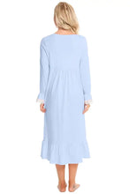 Light Blue Long Sleeve Cotton Nightgown with Lace Detail Sleep Dresses
