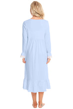 Light Blue Long Sleeve Cotton Nightgown with Lace Detail