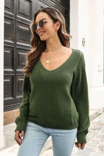 Light Blue Long Sleeve Knit Sweater with Scoop Neck Sweater Pullovers
