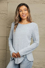 Light blue Mandy buttoned hem ribbed knit long-sleeve top