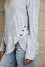 Light gray ribbed knit Mandy buttoned hem long sleeve cardigan