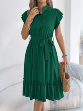 Light Blue Midi Dress with Belt and Ruffle Detail