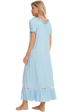 Light Blue Off Shoulder Nightgown with Lace Trim