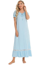 Light Blue Off Shoulder Nightgown with Lace Trim