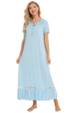 Light Blue Off Shoulder Nightgown with Lace Trim