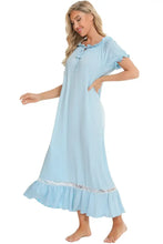 Light Blue Off Shoulder Nightgown with Lace Trim Sleep Dresses