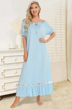 Light Blue Off Shoulder Nightgown with Lace Trim Light Blue Sleep Dresses