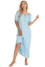 Light Blue Off Shoulder Nightgown with Lace Trim Sleep Dresses