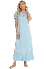 Light Blue Off Shoulder Nightgown with Lace Trim Sleep Dresses