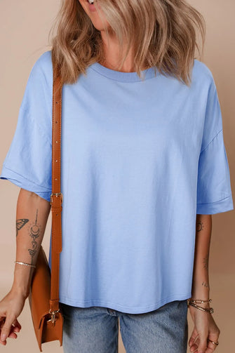 Light Blue Oversized Layered T-Shirt for Women Light Blue