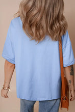 Light Blue Oversized T-Shirt with American Flag Sequin Graphic