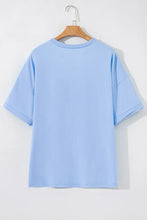 Light Blue Oversized T-Shirt with American Flag Sequin Graphic