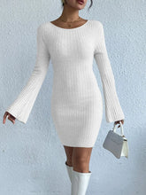 Light Blue Ribbed Knit Sweater Dress for Women