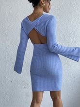 Light Blue Ribbed Knit Sweater Dress for Women