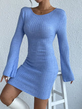 Light Blue Ribbed Knit Sweater Dress for Women