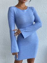 Light Blue Ribbed Knit Sweater Dress for Women