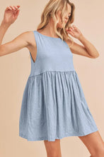 Light Blue Round Neck Mini Tank Dress Sleeveless Babydoll Style