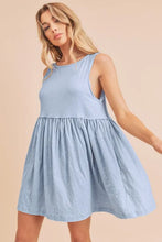 Light Blue Round Neck Mini Tank Dress Sleeveless Babydoll Style Light Blue