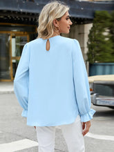 Light Blue Ruched Long Sleeve Blouse for Women