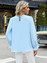Light Blue Ruched Long Sleeve Blouse for Women Woman T Shirts