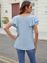 Light Blue Ruffled Buttoned Blouse for Women