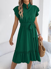 Light Blue Midi Dress with Belt and Ruffle Detail