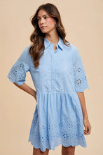 Light Blue Shirt Dress with Embroidered Scallop Edge Details