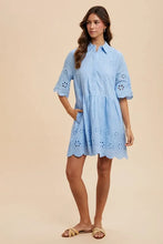 Light Blue Shirt Dress with Embroidered Scallop Edge Details