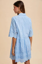 Light Blue Shirt Dress with Embroidered Scallop Edge Details