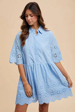 Light Blue Shirt Dress with Embroidered Scallop Edge Details SKY