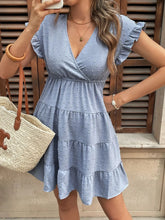 Light Blue Swiss Dot Tiered Mini Dress with Pockets