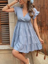 Light Blue Swiss Dot Tiered Mini Dress with Pockets