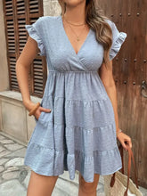 Light Blue Swiss Dot Tiered Mini Dress with Pockets Casual Dresses