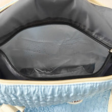 Light Blue Textured Duffel and Tote Travel Bag with White Straps Travel Bags