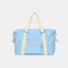 Light Blue Textured Duffel and Tote Travel Bag with White Straps Travel Bags