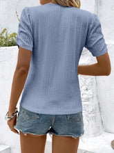 Light Blue Textured Puff Sleeve Ribbed Top for Women
