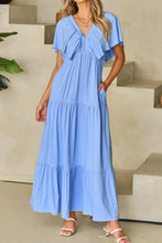 Light Blue Tiered Maxi Dress with Ruffled Details