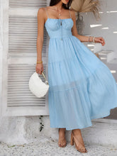Light Blue Tiered Maxi Sundress with Smocked and Ruched Details